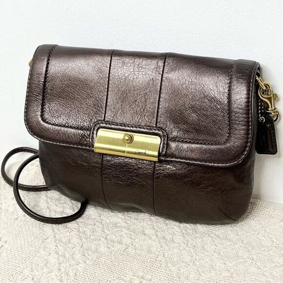 NWOT Coach Kristin Metallic Leather Crossbody Bag 45128 Bronze Brown Brass Gold - Picture 1 of 10